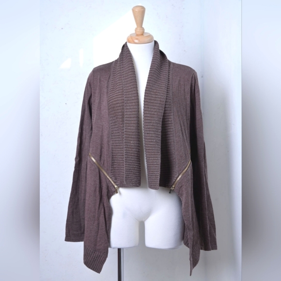 INC international concepts | Chocolate brown cardigan with gold zippers - Picture 1 of 13